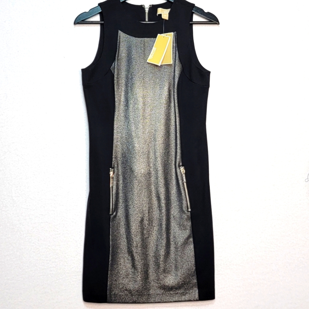 NWT!! Michael Kors Elegant Black and Silver Sheath Dress SIZE XS. #792‎
